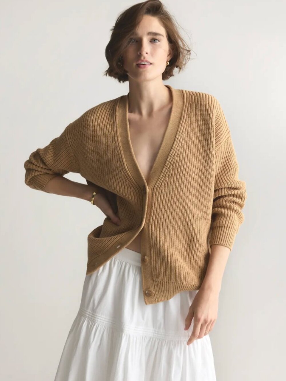 Quince Sage Green 100% Organic Cotton Oversized Boyfriend Cardigan